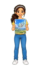 Personagem da filha com a carta da Taviri