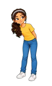 Personagem da filha olhando os bilhetes