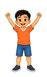 Personagem do filho comemorando