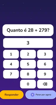 Tela real de prática com teclado numérico